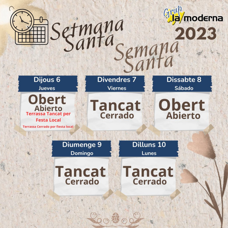 Horaris Setmana Santa 2023